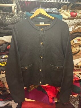 J.Crew Black Emilie Cotton Knit Cardigan Sweater Size Large